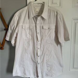BKE Men's White Striped Button Down Shirt